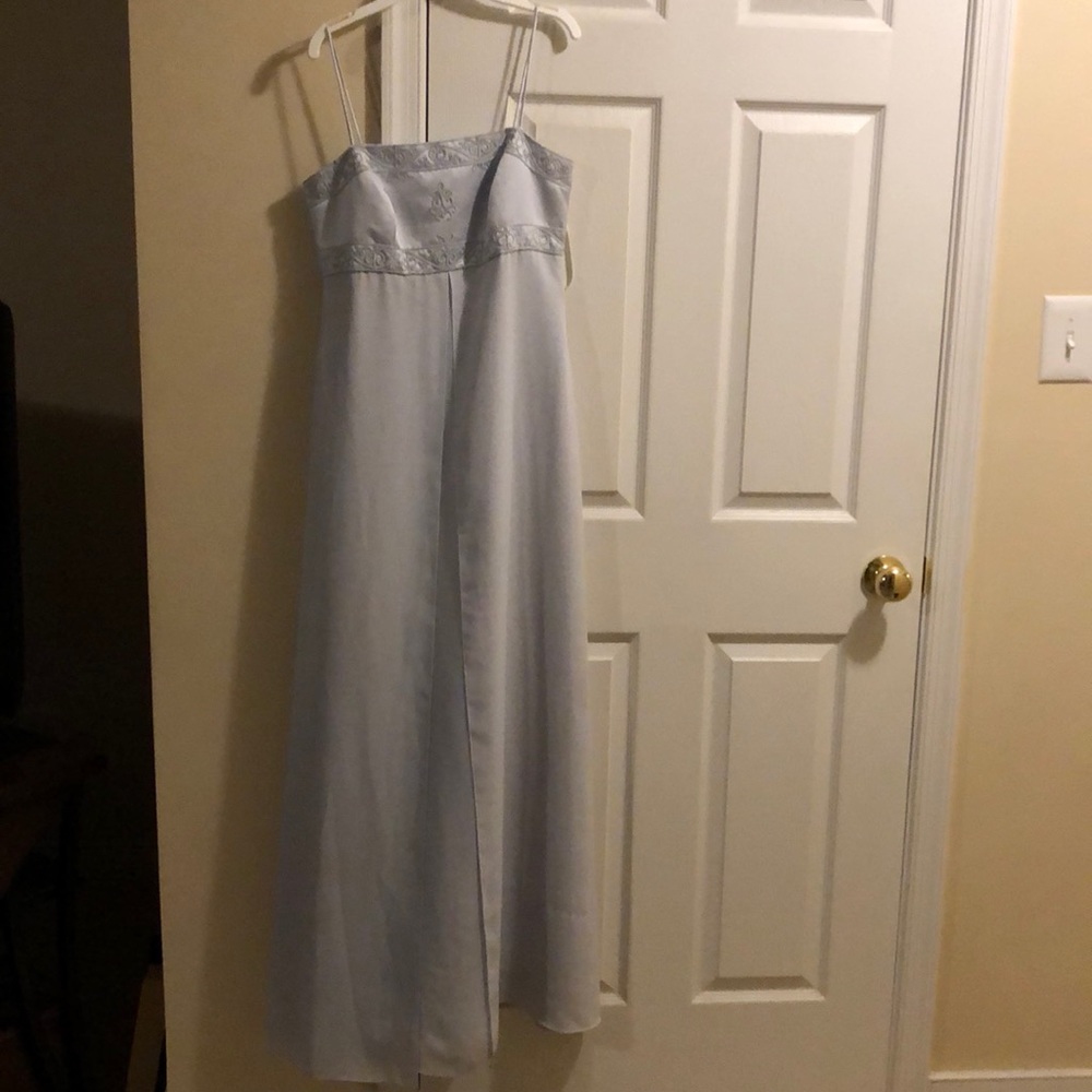 A long blue formal dress